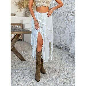 Devine Slit Drawstring Ruffled Skirt